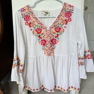 Savanna Jane Floral Embroidered Blouse - White and Pink